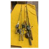 5 ROD AND REELS AND 3 RODS