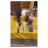 UTENSILS, CLABBER GIRL BAKIMG POWDER CAN AND MISC