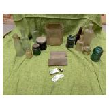 RAZOR BLADE BOX, STONE SHARPENERS, VINTAGE GLASS