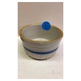8 INCH CROCK BOWL WITH BLUE STRIPE