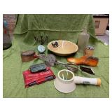 VINTAGE STRAIGHT RAZOR, SHOE FORM, HAND MIXER,