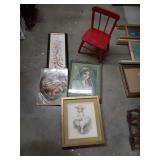 CHILDS CHAIR AND PICTUTES