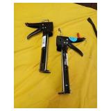 2 CAULKING GUNS, 3 CURVED TIPPED FLAT