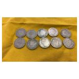 10 DIFFERENT V- NICKELS 1897 - 1912