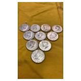 10 - 1969 KENNEDY HALF DOLLARS- 40% SILVER