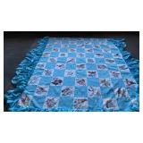 FULL SIZE QUILT WITH RUFFLE-,HAND STITCHED BIRD