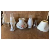 LANTERN  GLOBES, SHADE AND WHISKEY DECANTER TOP