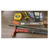PITTSBURGH WRENCH SET, TAPE MEASURE, CROWBARS ,