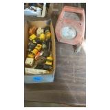 ROLL UP EXTENSION CORD AND BOX OF ADAPTERS