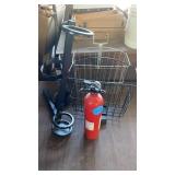 2 BASKETS, FIRE EXTINGUISHER, 2 WIRE BASKETS