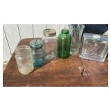 VINTAGE CANNING JARS, VASE AND ANTIQUE