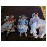 3 PORCELAIN DOLLS, ONE IS A PORCELAIN BABY