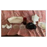 ASSORTMENT CANDLE HOLDERS, MILK GLASS, RUBY RED