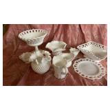 MILK GLASS ITEMS - 1 FENTON VASE-1FENTON BOWL