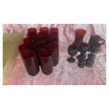 14 RED TUMBLERS, VASE AND AVON CAPE COD PIECES