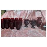 RED GLASSES, VASES AND 2 AVON CAPE COD STEINS