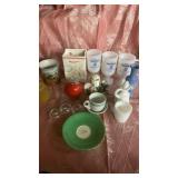 VARIETY OF GLASSWARE, DECORATIONS , ETC