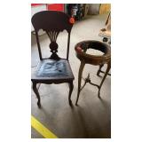 LEATHER SEAT DINING CHAIR AND VINTAGE TABLE ,