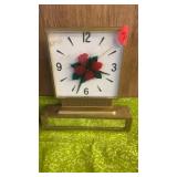 ELECTRIC MID CENTURY CLOCK ROSES ON DIAL - WORKS