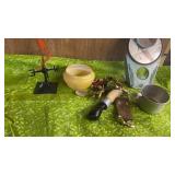 ANTIQUE MAKE UP MIRROR, MINI WATHER VANE , TIN