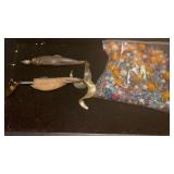 2 LONG FISH LURES WITH BAG OF BEADS
