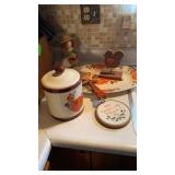 CERAMIC CANISTER, METAL TRAY AND KITCHEN DECOR