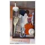 BOX OF KITCHEN UTENSILS AND CHOPPER