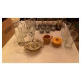 VINTAGE DRINKING GLASSES, TRAYS AND CREAMER-
