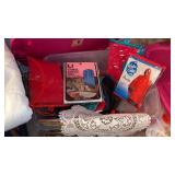 TOTE FULL OF TRAVEL HANG UP BAGS, POMCHOS,FRAME ,