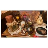 CANDLES, BRASS PIECE , FIGURINE AND MISC
