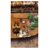 BRASS BIRD, WALL HANGINGS, CERAMIC LEAVES