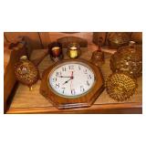 CANDLE HOLDER, GOLD GLASS WARE CLOCK