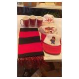 3 NEBRASKA CORNHUSKER HATS, SCARF AND CUPS