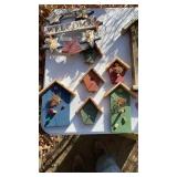 WELCOME SIGN AND FAKE BIRD HOUSES