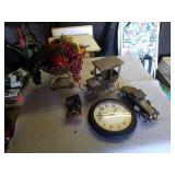 CARS, CLOCK AND A BASKET OF FRUIT