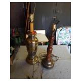 BRASS LAMP AND A WOODEN LAMP