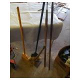 BROOMS, HOE, DANDELION ROOTERS
