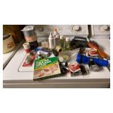 ROLLS OF TAPE, FUSES, FLASHLIGHT, OILS, AND MANY