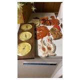 MANY TRIVETS AND THERMOMETER, BAROMETER,