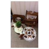 3 SHELF WIFH ART DECO, BIG WOODEN DICK, GREENERY