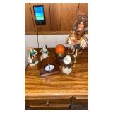 EAGLE,CLOCK,FIGURINES , BRASS CONTAINER AND