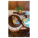 WOODEN ART , SHELF WITH PLANT AND CERAMIC PLANTER