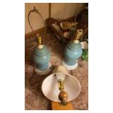 3 LAMPS- 2 HAVE NO SHADES AND OFHER IS WALL LAMP