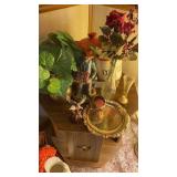 BRASS CANDLE AND PLANT HOLDER, EAGLE AND VASES,