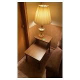 BRASS LAMP AND END TABLE