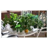 GROUP OF FAKE FLOWERS WITH SOME NICE POTS