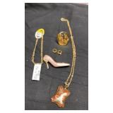 GOLD BRACELET,PINK HIGH HEEL , NECKLACE, SCARF