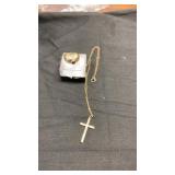 CROSS  NECKLACE WITH WOMENS RING RED STONE