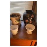 MILK GLAS PLANTER & CANDLE HOLDER AND 2 BIGGER