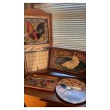 ROOSTER TRAY , CLOCK, TRAY, PICTURE AND CALENDAR